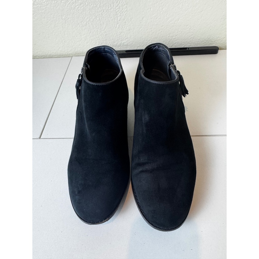 Vionic Serena Ankle Booties Women 11 Black Suede Tassel Side Zip Orthotic